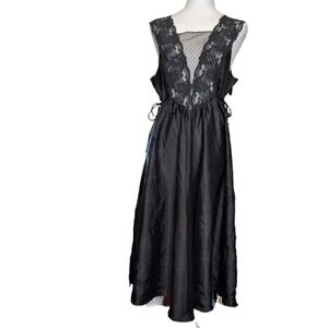 Vintage Ilse Stevens Black Lace Open Front Nightgown Lingerie M